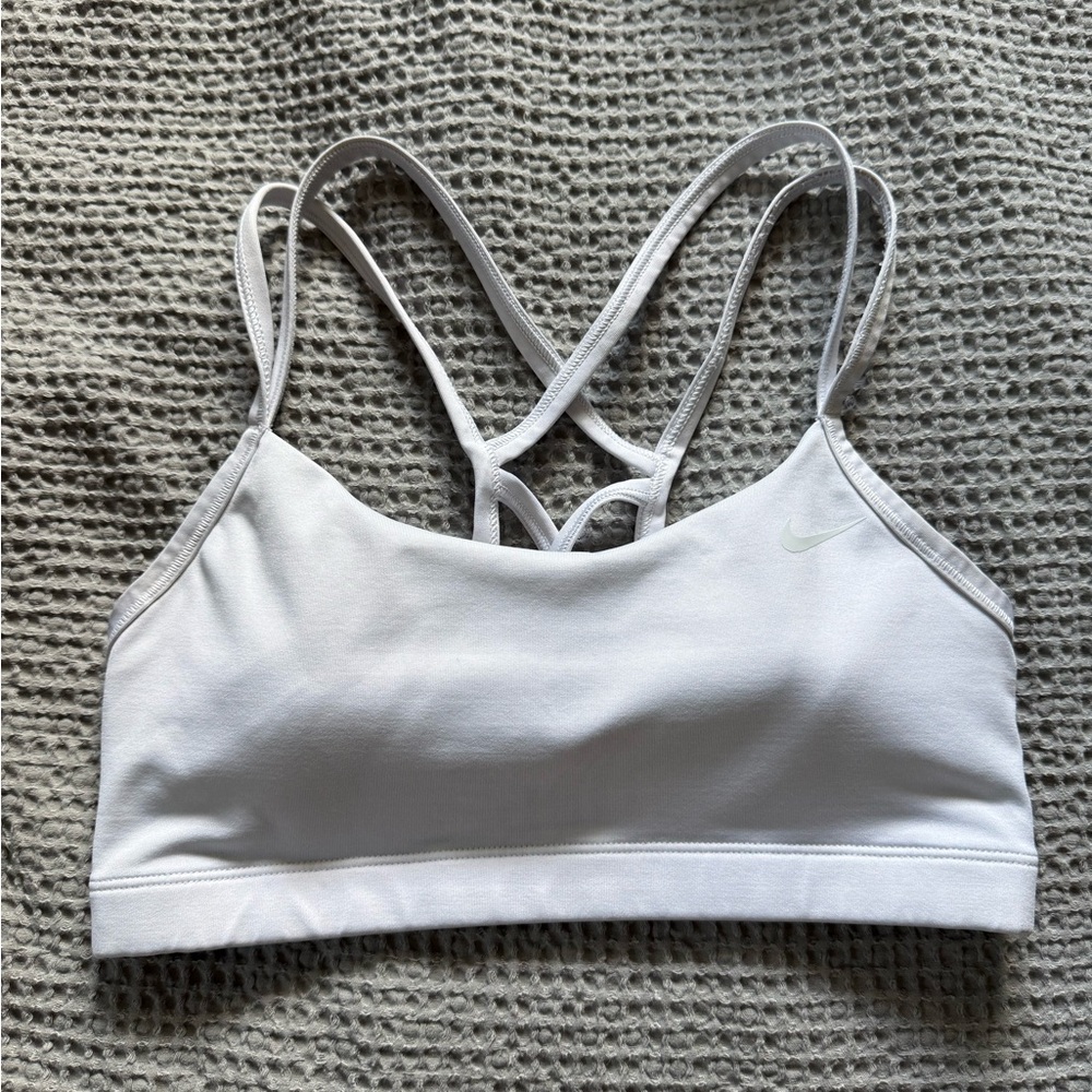 Nike White Sports Bra with Strappy Back and Elastic Band